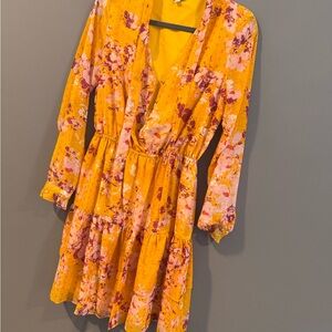 Nanette Lepore Yellow Floral V-Neck Tiered Women's Dress